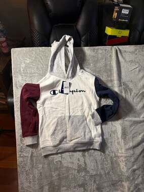 Champion Youth Colorblock Pullover Hoodie in Bright White, Maroon, and Navy